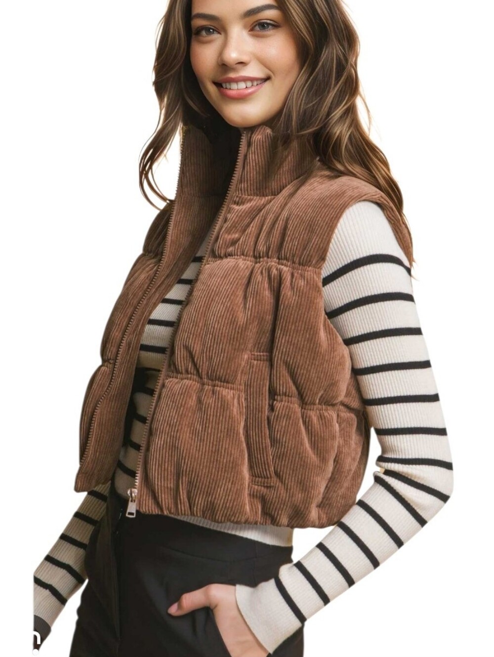 Love Tree Brown Corduroy Puffer Vest
